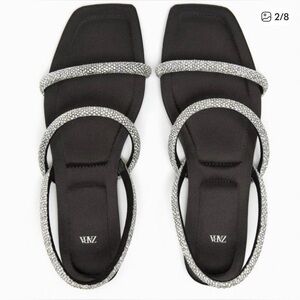 Zara Women's Sandals in Black Silver Accents Zara RHINESTONE FLAT SANDALS 39